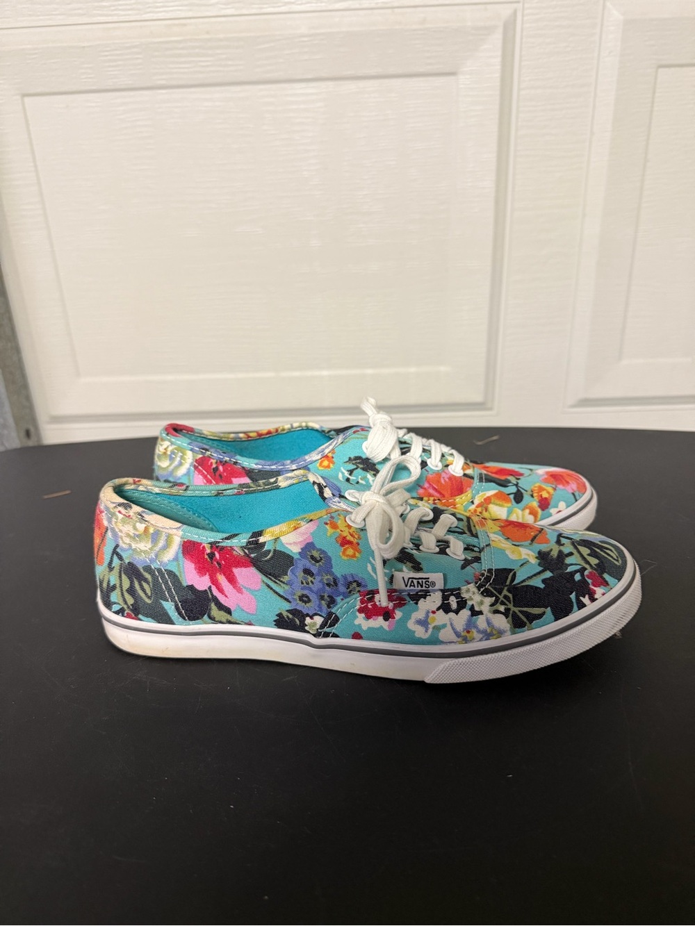 VANS Women's Floral Canvas Sneakers Turquoise Blue, Size 7.5